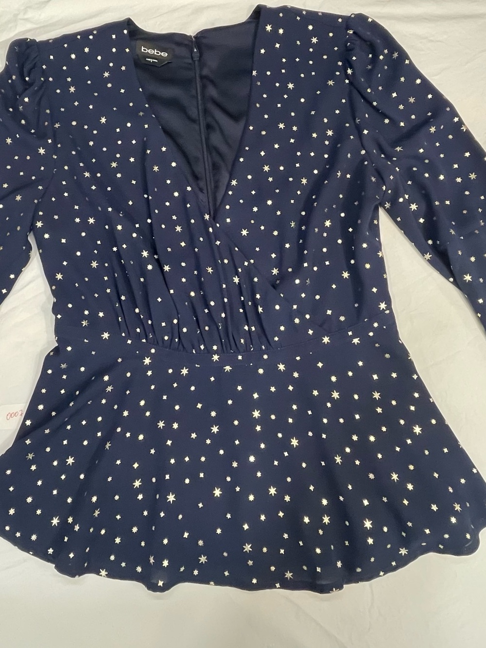bebe Navy Star-Print V-Neck Peplum Blouse